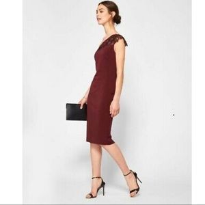 Ted Baker Jalis One Shoulder Bodycon  Maroon Dress